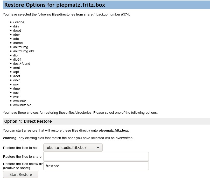 BackupPC Restore Options